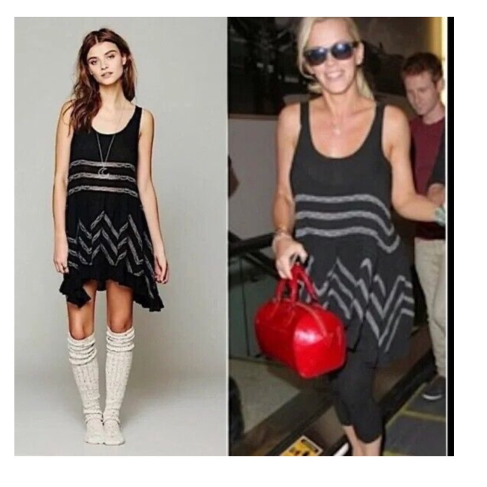 FREE PEOPLE Intimately Small Voile & Lace Trapeze Slip Black Combo